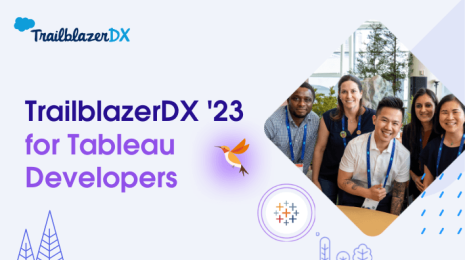 Purple banner for TrailblazderDX'23 for Tableau Developers.